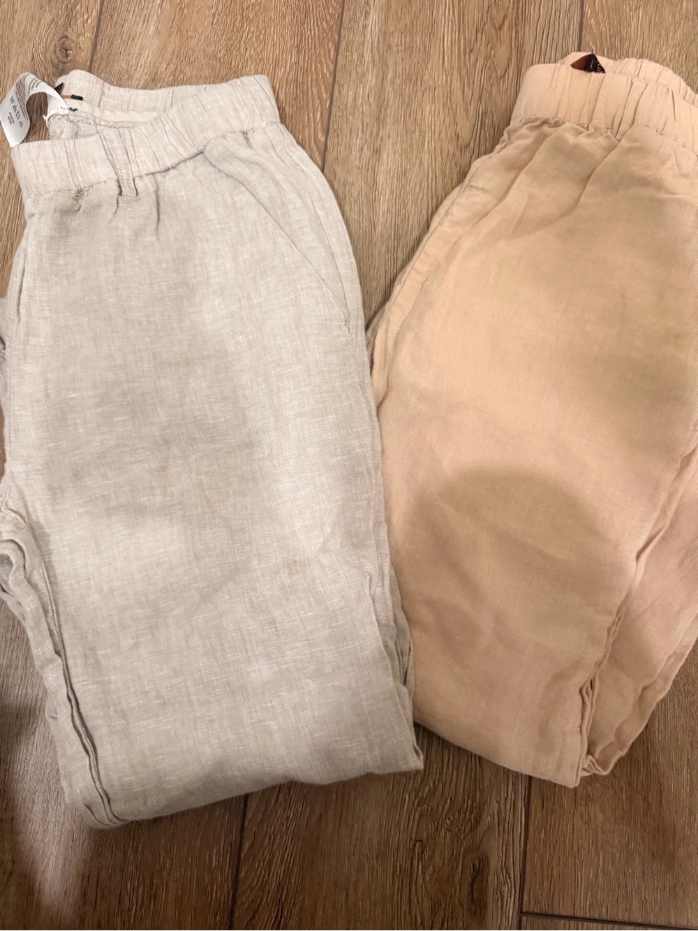 Quince 100% European linen Pull-On Pants in Beige and Light Tan